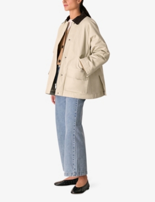 WHISTLES WOMENS CREAM FERN CONTRAST-COLLAR WAXED JACKET XS 