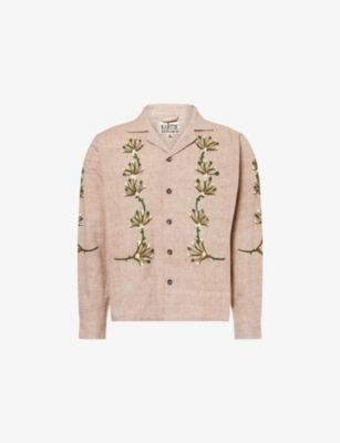 KARTIK RESEARCH: Embroidered-Motif Notched-Collar Cotton Shirt