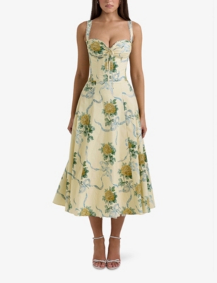 Shop House Of Cb Of Cb Womens Lemon Vintage Rosalee Floral-print Stretch-cotton Midi Dress