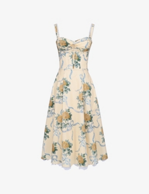House Of Cb Of Cb Womens Lemon Vintage Rosalee Floral-print Stretch-cotton Midi Dress