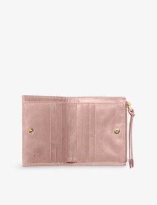 Prada Womens Pink Triangle-logo Small Leather Wallet In Pink