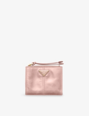 Prada Womens Pink Triangle-logo Small Leather Wallet In Pink