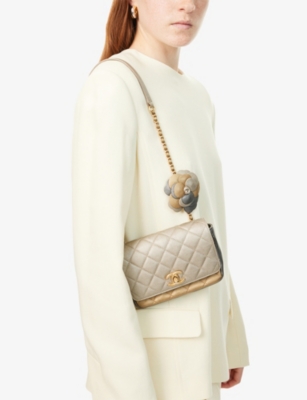 RESELFRIDGES: Pre-Loved Chanel Small Quilted Camellia Flower Flap Leather Shoulder Bag