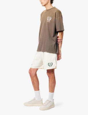 Represent Crest Relaxed Fit Logo Embroidered Shorts In Antique White