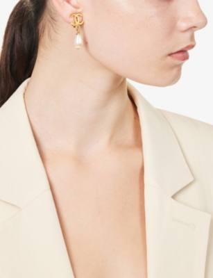 RESELFRIDGES: Pre-Loved Chanel Pearl Drop Metal Clip-On Earrings