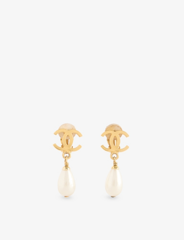 Pre-Loved Chanel Pearl Drop Metal Clip-On Earrings