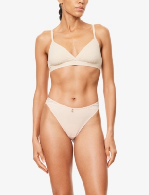 Chantelle Womens Golden Beige Romance Lace Thong In Brown