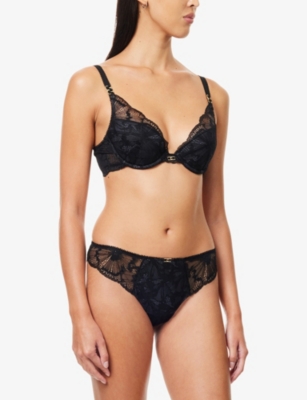 Chantelle Womens Black Muse Floral-lace Push-up Bra In Black