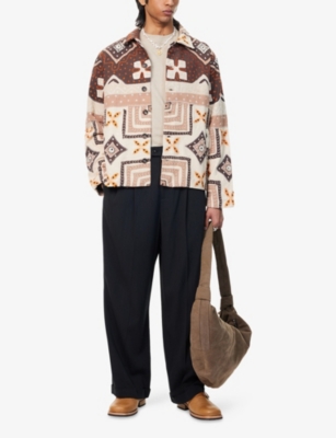 KARTIK RESEARCH MENS EMBROIDERED CROPPED COTTON JACKET BROWN/RUST/TAUPE XL 