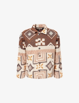 KARTIK RESEARCH MENS EMBROIDERED CROPPED COTTON JACKET BROWN/RUST/TAUPE XL 