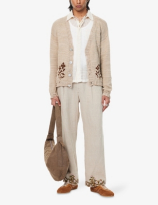 Kartik Research Mens  Intarsia Relaxed-fit Knitted Cardigan In Beige/brown
