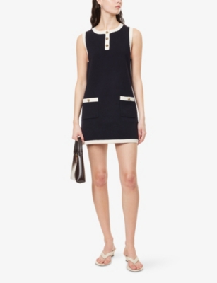 Frame Womens Indigo Mixed Sleeveless Wool-blend Knit Mini Dress