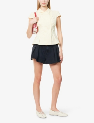 Frame Womens Axiom The Structural Pleated Denim Shorts In Black