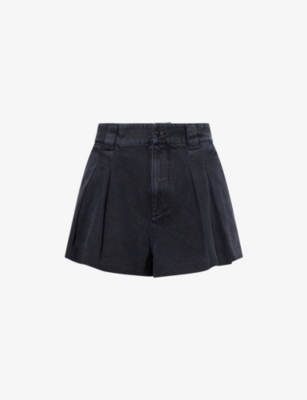 Frame Womens Axiom The Structural Pleated Denim Shorts In Black