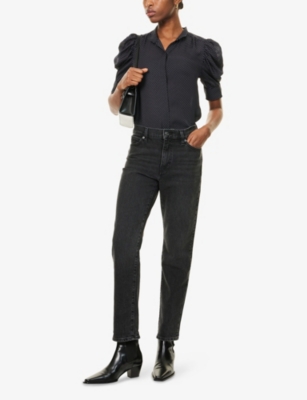Frame Womens High-rise Denim Straight Leg Jeans