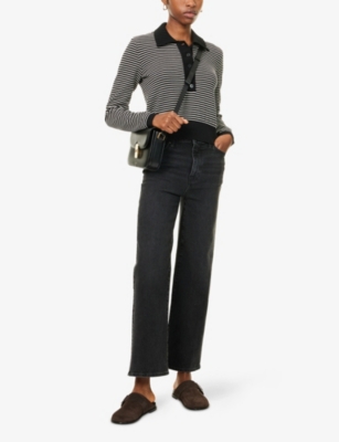 Frame Womens Destroyer Le Slim Palazzo Wide-leg Cotton-blend Jeans In Black