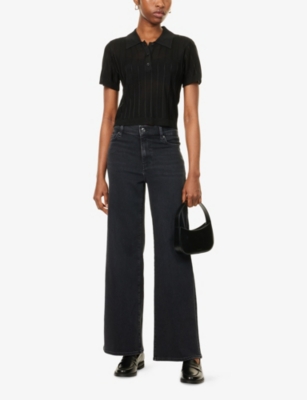 FRAME: Semi-Sheer Textured Knit Polo Shirt