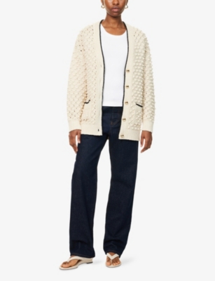FRAME WOMENS CREAM THE BAUBLE V-NECK COTTON-KNIT CARDIGAN 