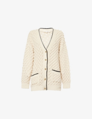 Shop Frame Womens Cream The Bauble V-neck Cotton-knit Cardigan