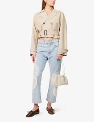 Frame Womens Wisp Crochet Vertical Crop Straight-leg High-rise Jeans