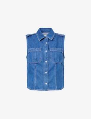 Frame Womens Two-patch-pockets Sleeveless Denim-blend Shirt Regulation In Regulation