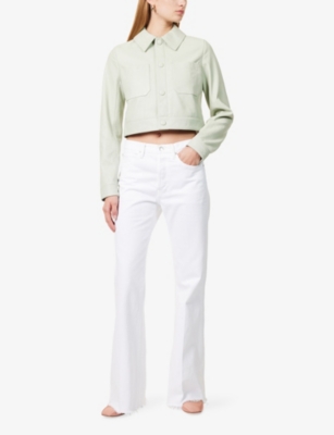 Frame Womens White Raw Fray Lax Flared-leg Mid-rise Jeans