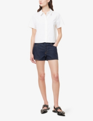 Frame Womens  Boxy-fit Pointed-collar Cotton-seersucker Shirt