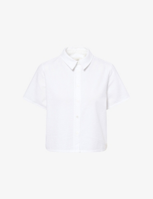 Frame Womens  Boxy-fit Pointed-collar Cotton-seersucker Shirt