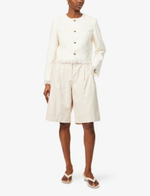 FRAME: Fringed Cropped Tweed Jacket