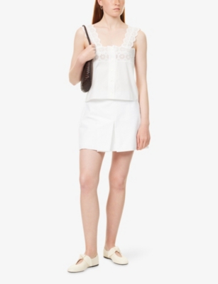 FRAME: Broderie-Anglaise Cotton-Poplin Top