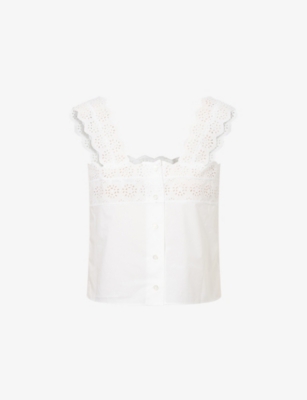 FRAME: Broderie-Anglaise Cotton-Poplin Top