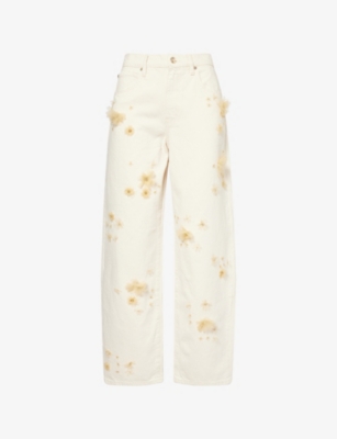 Frame Womens Embellished Low-slung Barrel Denim Jeans Vanilla Bean