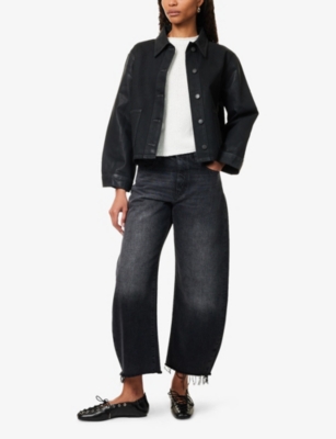 FRAME WOMENS LIMITLESS RAW FRAY BUBBLE BARREL-LEG CROPPED DENIM JEANS 