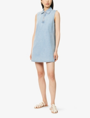 FRAME: City Shift Polo-Collar Cotton-Blend Denim Mini Dress