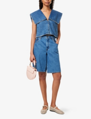 FRAME: Bib Sleeveless Denim Blouse