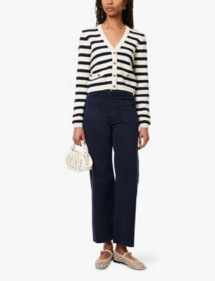 FRAME WOMENS NAVY RAW FRAY THE ANCHOR CROPPED STRETCH-DENIM JEANS 
