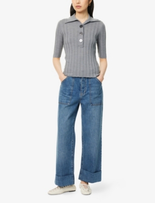 FRAME WOMENS FRAME UTILITY STRAIGHT-LEG COTTON-BLEND JEANS 