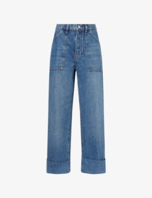 FRAME WOMENS FRAME UTILITY STRAIGHT-LEG COTTON-BLEND JEANS 