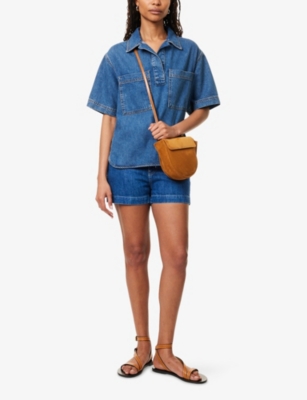 Frame Womens High-low Short-sleeve Denim Shirt Vessel Xs