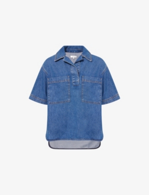Frame Womens High-low Short-sleeve Denim Shirt Vessel Xs
