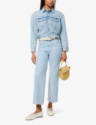Frame Womens The Wide Cropped Stretch-denim Trousers Breezy Blue Multi