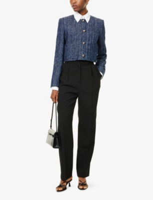 Frame Womens Indigo Boxy-fit Round-neck Cotton-tweed Jacket Xl In Blue