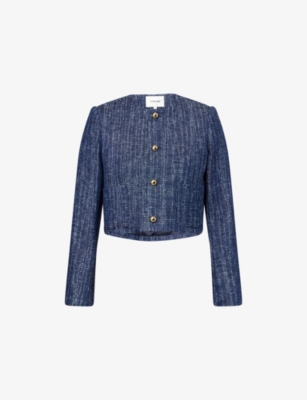 Frame Womens Indigo Boxy-fit Round-neck Cotton-tweed Jacket Xl In Blue