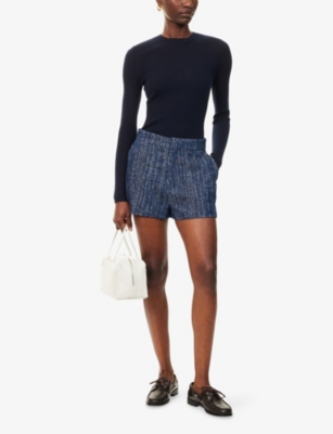 Frame Womens Indigo Tweed Regular-fit Mid-rise Cotton Shorts In Purple