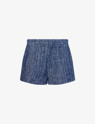 Frame Womens Indigo Tweed Regular-fit Mid-rise Cotton Shorts In Purple