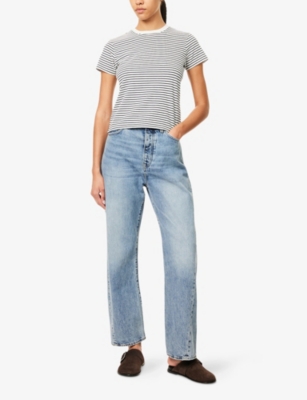Frame Womens Navy Multi Baby Striped Cotton T-shirt In Gray
