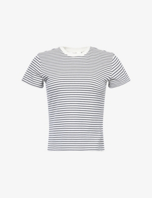 Frame Womens Navy Multi Baby Striped Cotton T-shirt In Gray