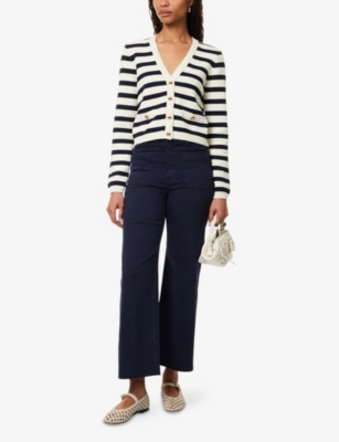 FRAME WOMENS NAVY MULTI HARBOR STRIPE-PRINT KNITTED COTTON-BLEND CARDIGAN 