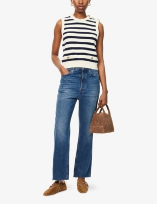 Frame Womens Navy Multi The Harbor Striped Cotton-blend Vest Xs