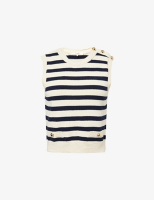 Frame Womens Navy Multi The Harbor Striped Cotton-blend Vest Xs